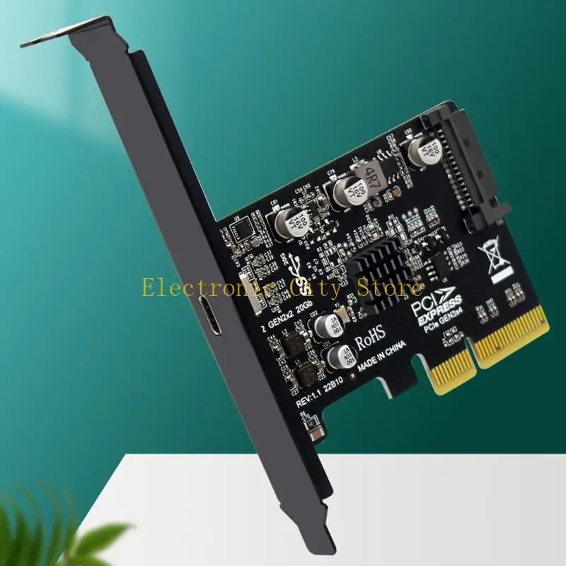Tarjeta adaptador PCI-E chip ASM3242 PCIe a Tipo-C USB3.2 Gen2 Expansión Riser 20Gbps Transferencia rápida para