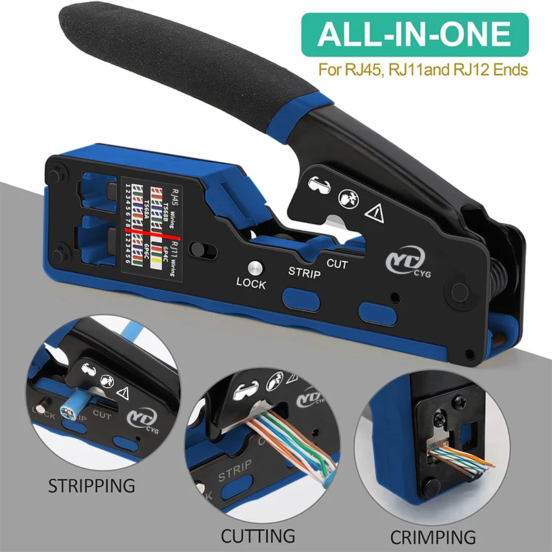 مجموعة أدوات تجعيد RJ45 تمر عبر أداة تجعيد Cat6 لموصل Cat5 Cat5e Cat6 8P8C، مكشكش إيثرنت الكل في واحد #5