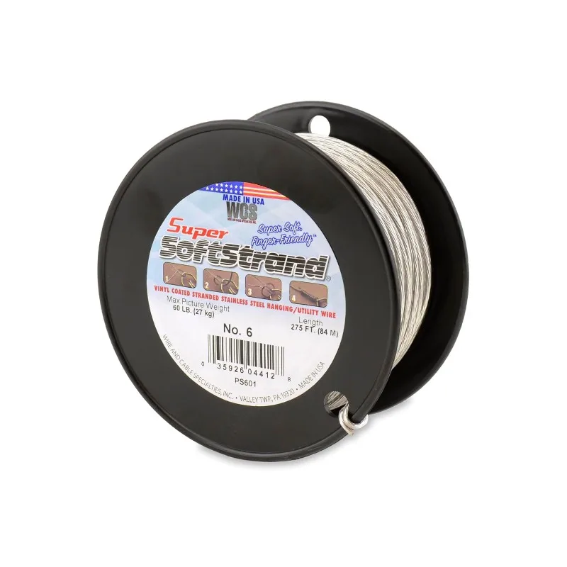 

Super Softstrand, Vinyl-Coated Stranded Stainless Steel Picture Wrapping Wire, Size #6, 60 Lb / 27 Kg, 275 Ft / 83 M