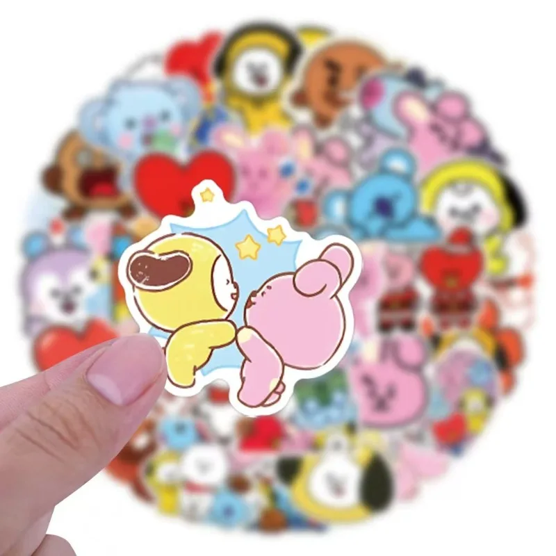 55pcs BT21 Cartoon Korean Pop Culture Cute Graffiti Sticker Phone Cases Water Cups Laptop Waterproof Decorative Stickers - view 2
