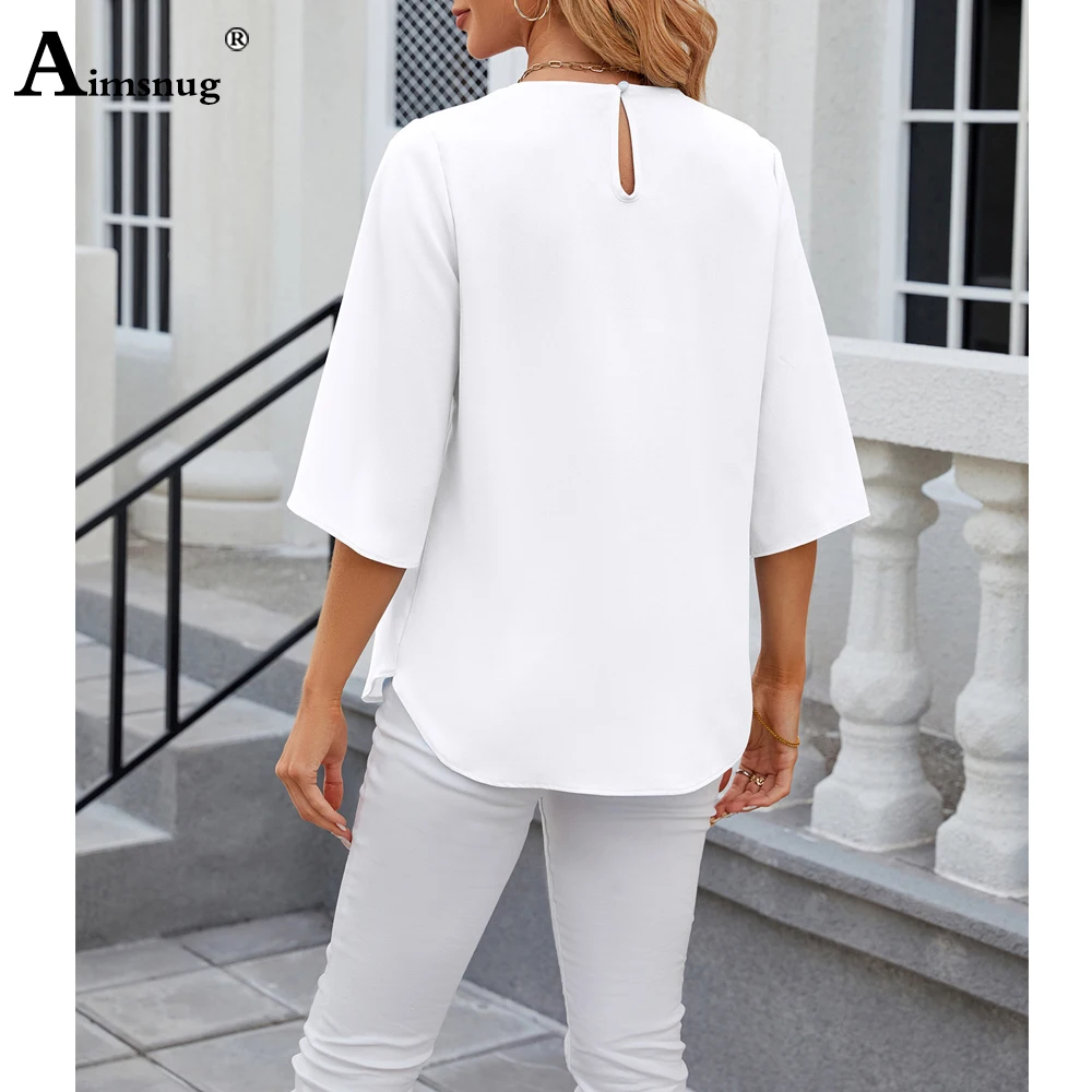 2024 New Spring Casual Chiffon Shirt Women Half Sleeve Blouse Solid White Black Comfy Top Clothing Ladies Camisa blusas femmes