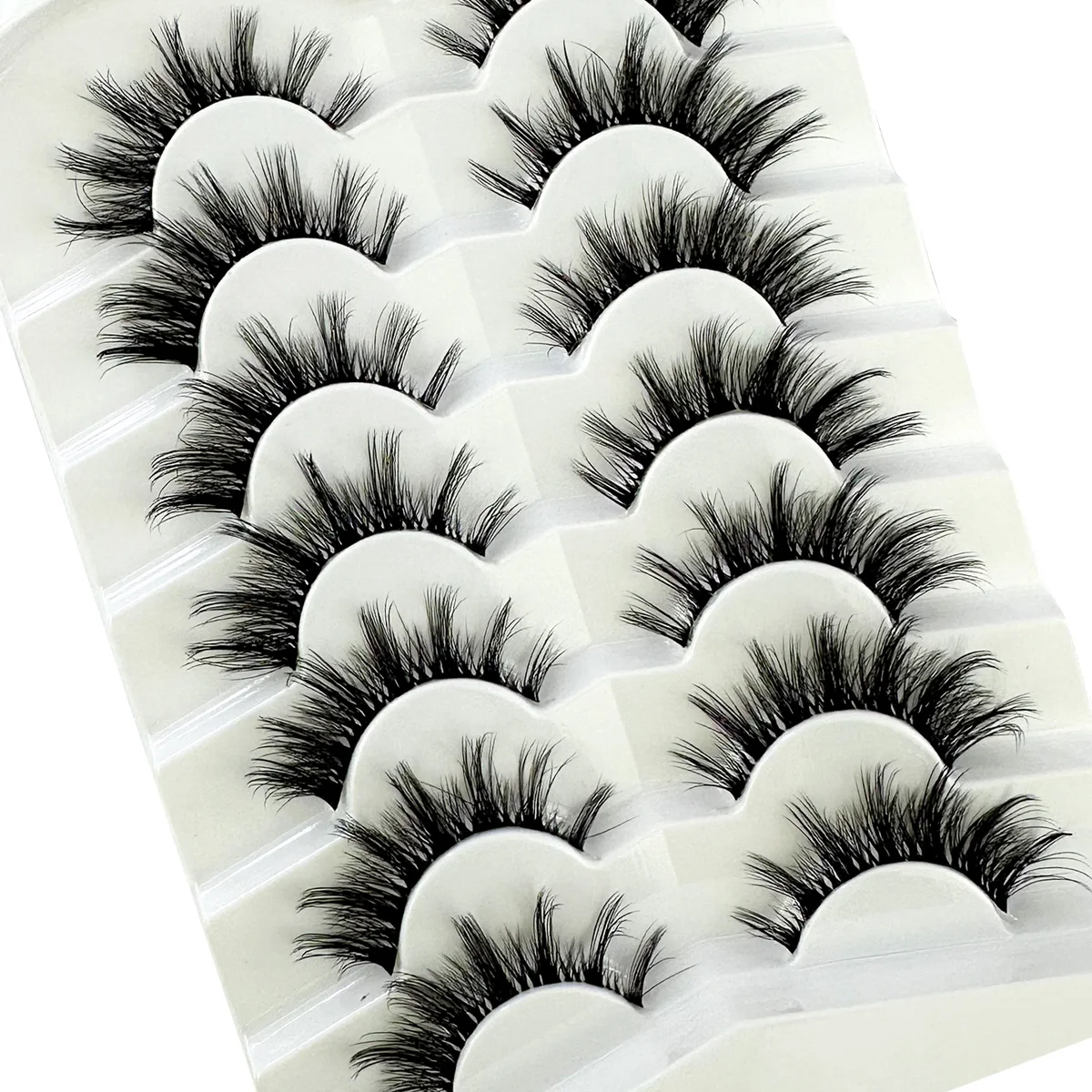 Clear Band Eyelashes 15mm-20mm Cat Eye Lashes Natural Look Wispy False Eyelashes 3D Short Fluffy Strip Eye Lashes Pack 7 Pairs