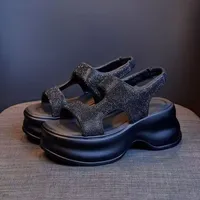 Chunky Platform Bling Sandals Women New High Heels Non-slip Elastic Slippers Wedge Sneakers 8CM Ladies Beach Summer Sandalias