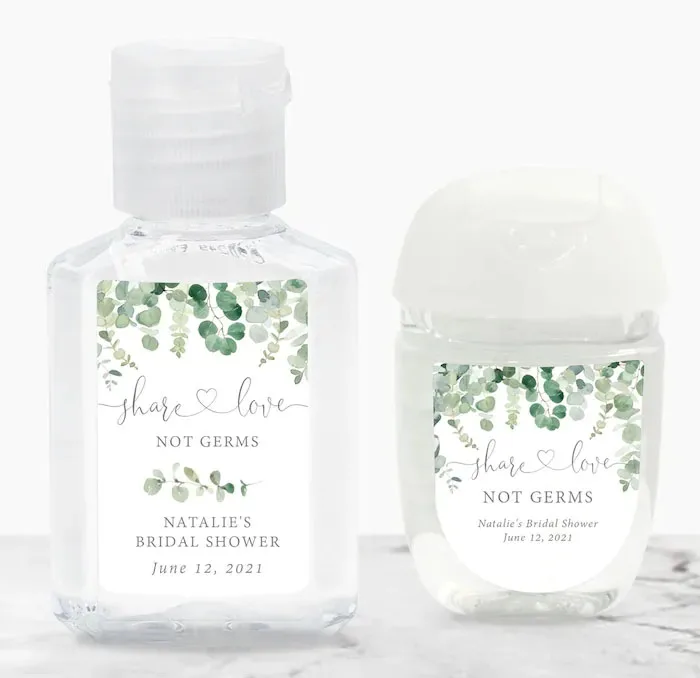 Greenery Eucalyptus, Custom Hand Sanitizer Stickers, Wedding Custom Water Bottle Labels, 100 pieces