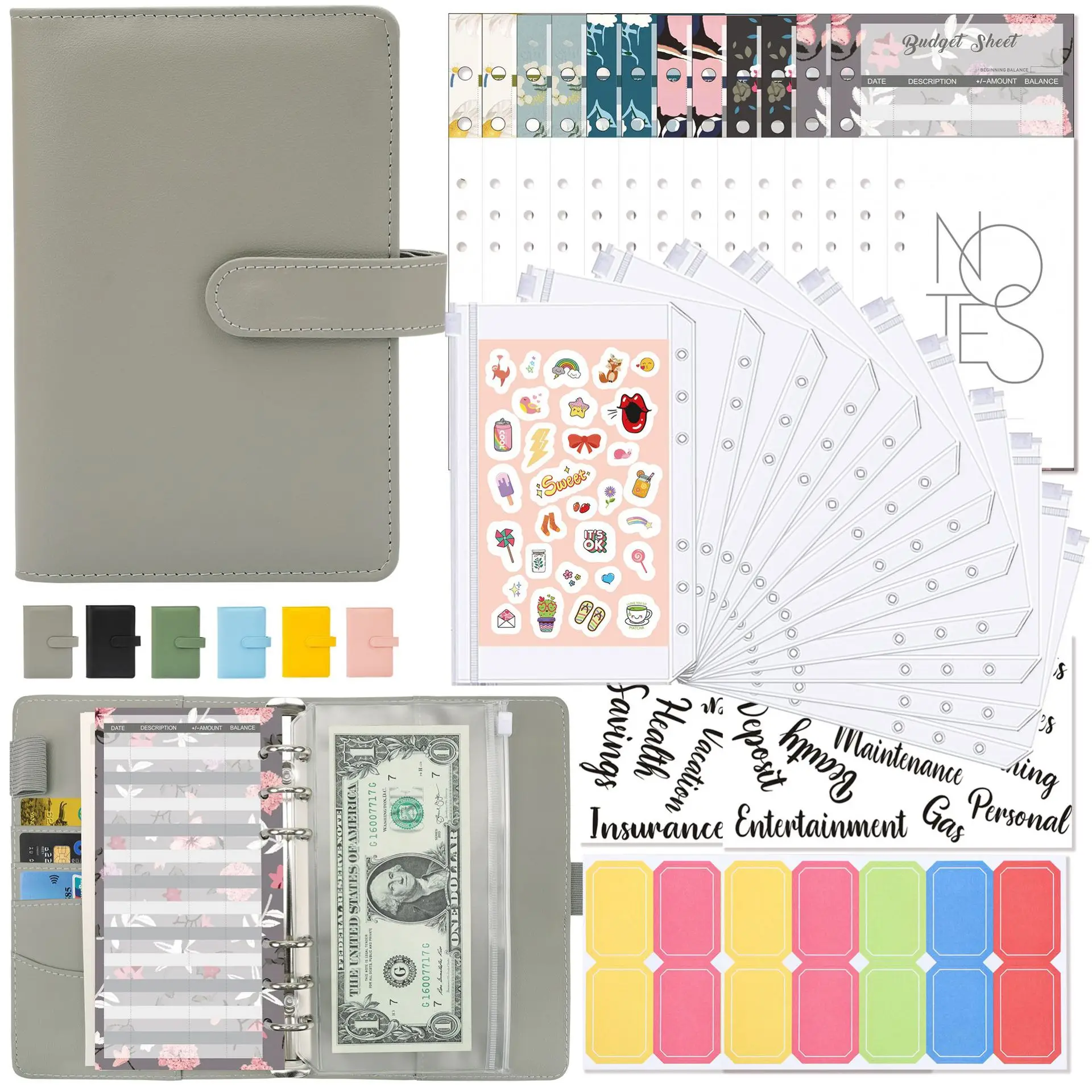 44-delige Cash Budget Binder Budget Planner Notebook Cover Map A6-formaat Bindmiddel Zak Plastic Bindmiddel Rits Geldbesparende Envelop