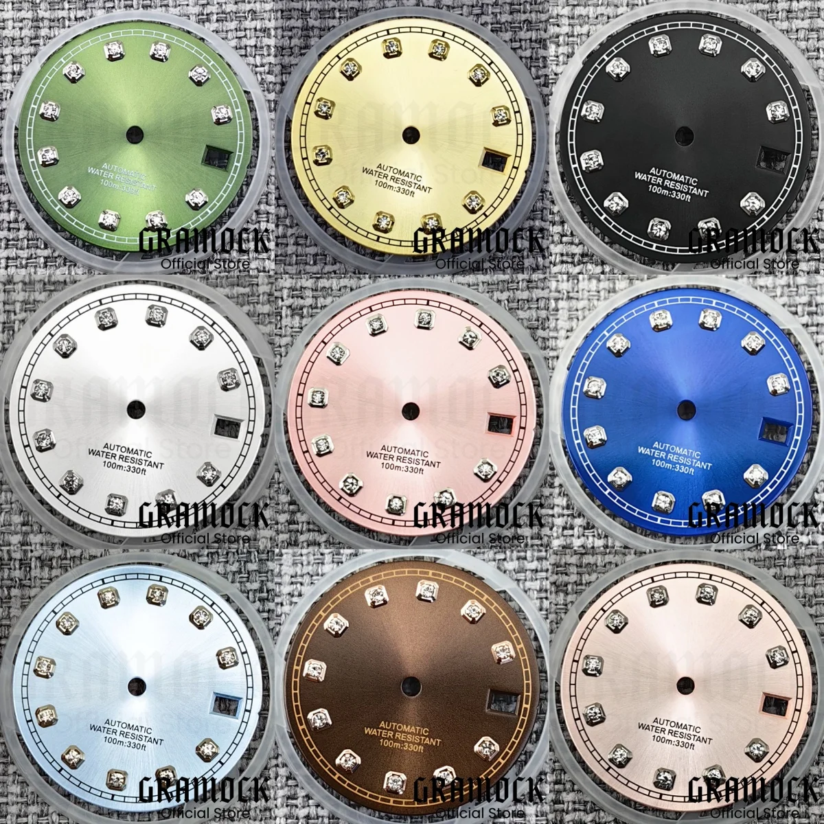 

Gramock 29mm Coronagonal Dial Diamond Index Sun Texture Dial Date Fit for NH35 Automatic 3 o 'clock Watch Modification Change
