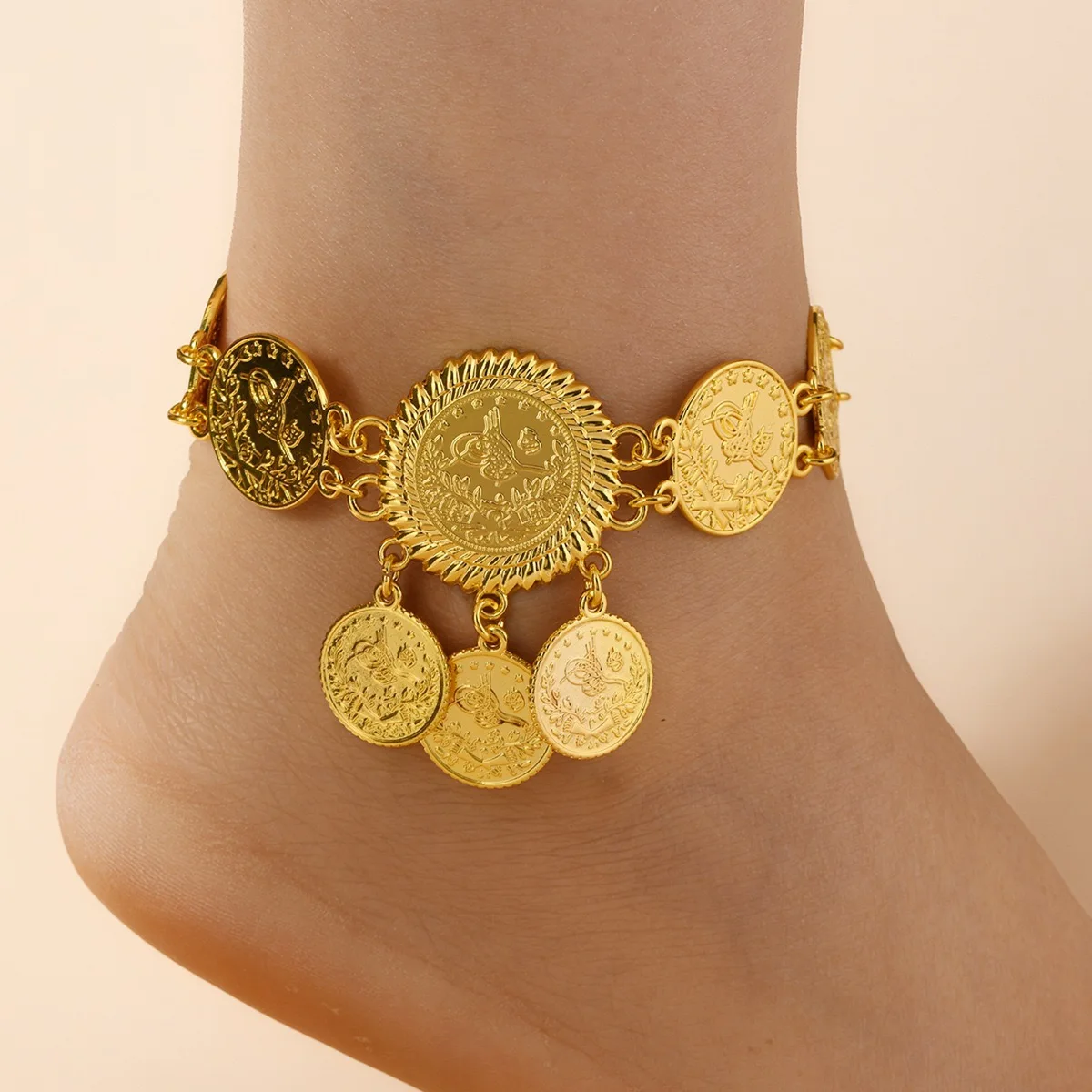 

New Fashion Foot Bracelets Gold Color Alloy Coin Tassel Anklet Leg Bracelets For Women Foot Decoration