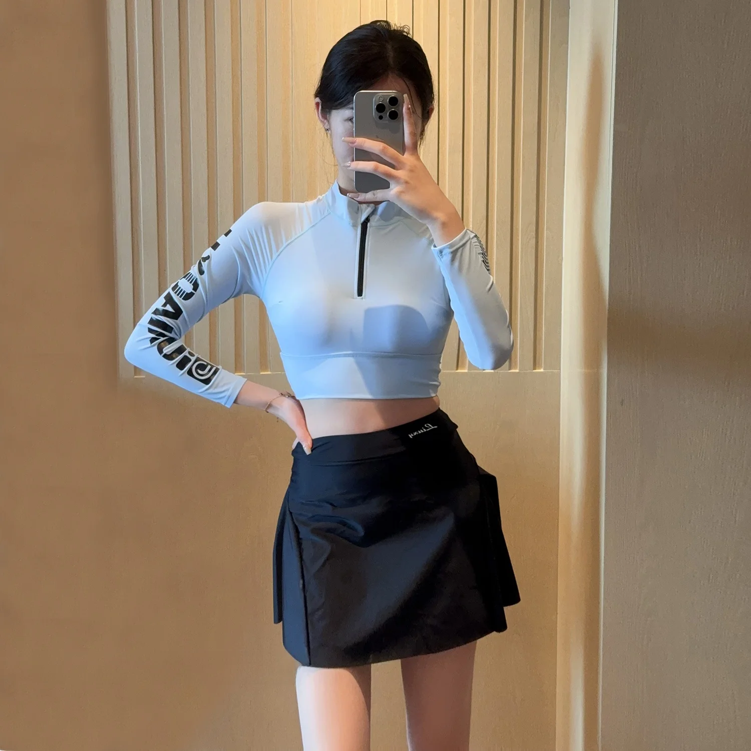 

Ele Women's Dive Suit Tee-piece Skirt Sle Swimsuit Long Sve Sun Protection Spor Conservative Slimming Design