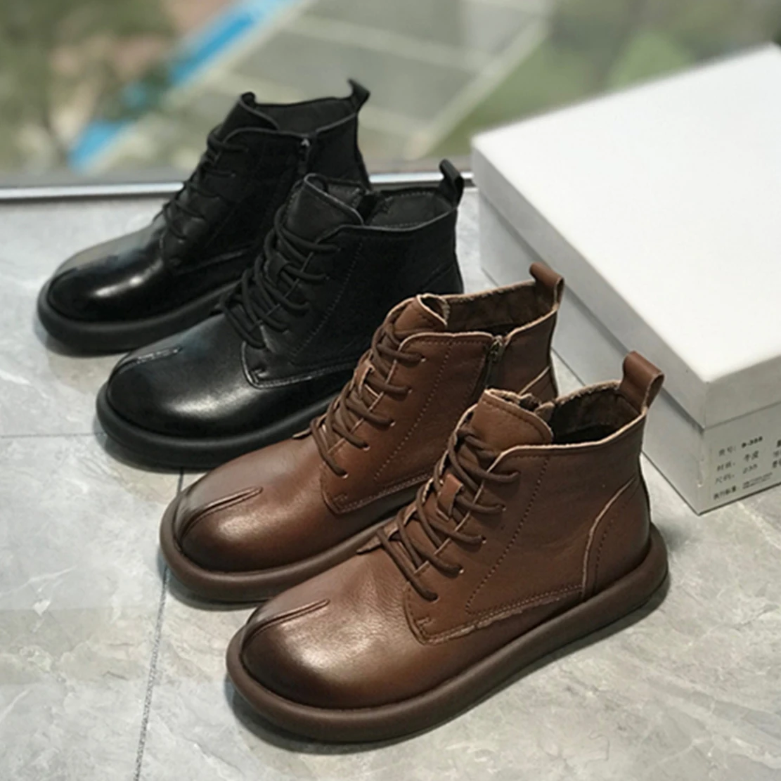 

Withered Retro Old Motorcycle Real Leather Boots Women Fashion Ladies Shoes Autumn And Winter Cowhide Short Boots Women's