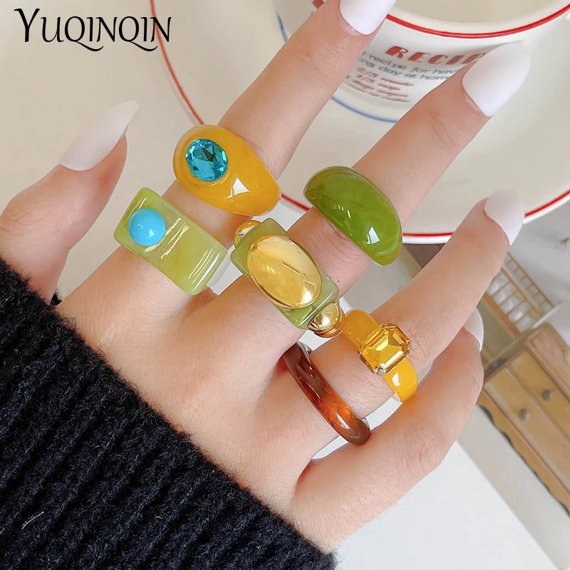 Geometric Colorful Punk Finger Rings for Teen Girls Ladies Resin Minimalist Engagement Women's rings Big Large Vintage Rings