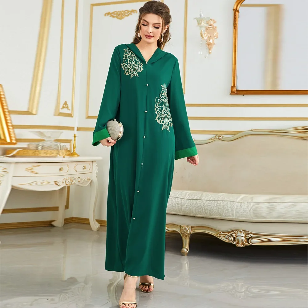 Eid Dubai Luxury Abaya Green Muslim Long Dress Saudi Gulf Abayas for Muslim Women Turkish Party Islamic Outfit Moroccan Djellaba