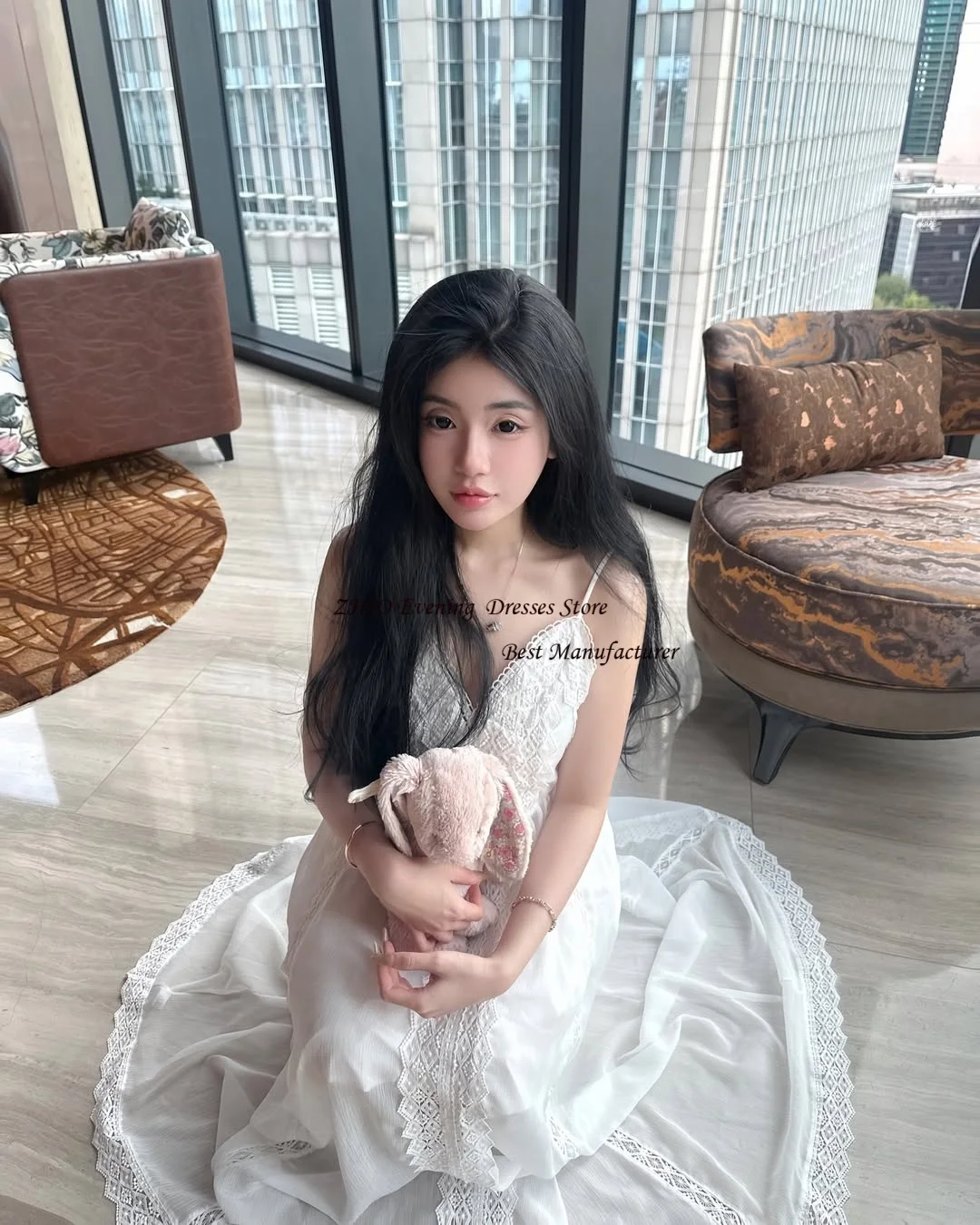 ZHIO Elegante chiffon avorio senza spalline increspato abito da sposa coreano servizio fotografico scollo a V senza maniche lunghezza pavimento abiti da sposa