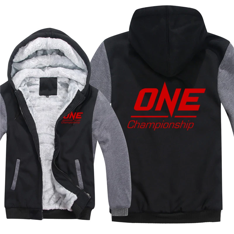 Winter Warm One Championship Hoodies Men Zipper Fleece Thicken One Championship Kick Boxing Sports Jacket Sweatshirt Coat