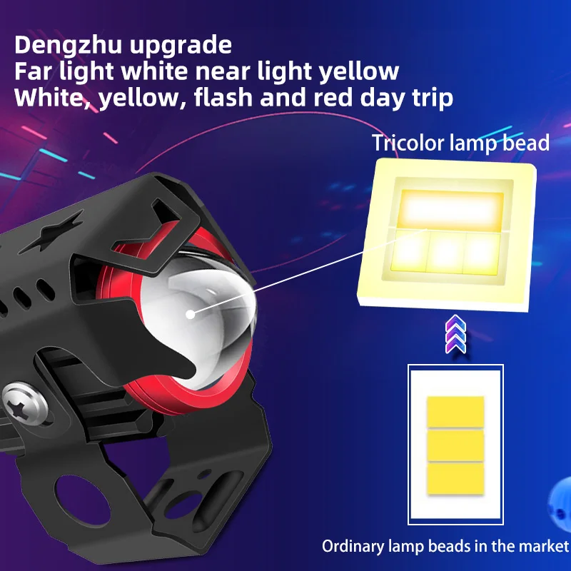 1/2Pc Motorcycle LED Spotlight Electric Vehicle Headlight 4 Model White Yellow Red DRL Hi/Low Beam Auxiliary Fog Lights 12V