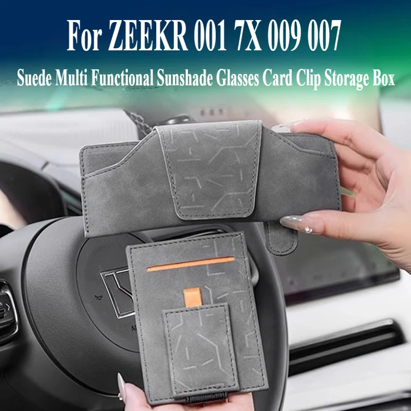 

For ZEEKR 001 7X 009 007 Suede Multi Functional Sunshade Glasses Card Clip Storage Box Car Interior Modification Accessories