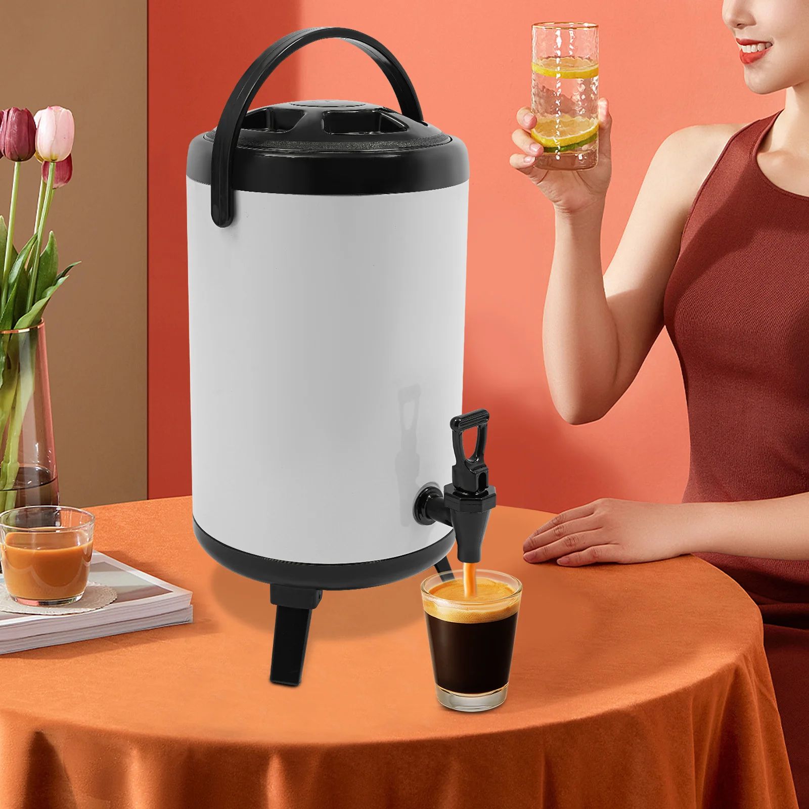 

10L Drink Dispenser, Stainless Steel Hot Water Beverage Dispenser, Coffee Urns Hot and Cold Drink Holder with Pump Spigot