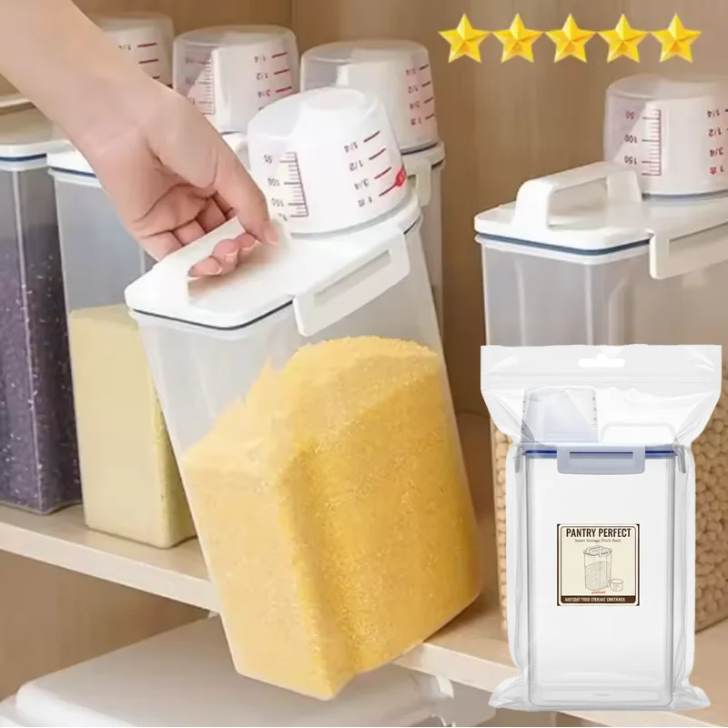 1pc Rice and Grains Food Storage Canister with Measuring Cup, Kitchen Moisture-proof and Insect-proof Dust-proof Pinzas Cocina