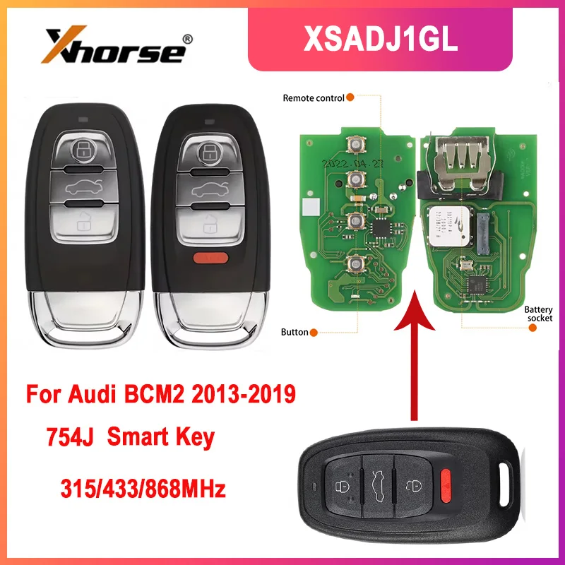 

MAGICKEY New Version Xhorse VVDI XSADJ1GL Smart Key 315/433/868MHz for Audi BCM2 2013-2019 754J work with VVDI Audi BCM2 Adapter