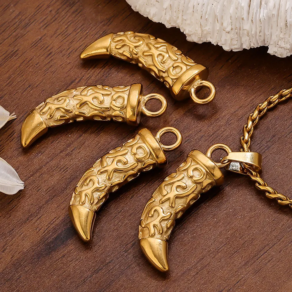 

3pcs High Quality Stainless Steel Wolf Tooth Charms Gold Retro Pendant Connectors for Women Bracelet Necklace Making Accessory
