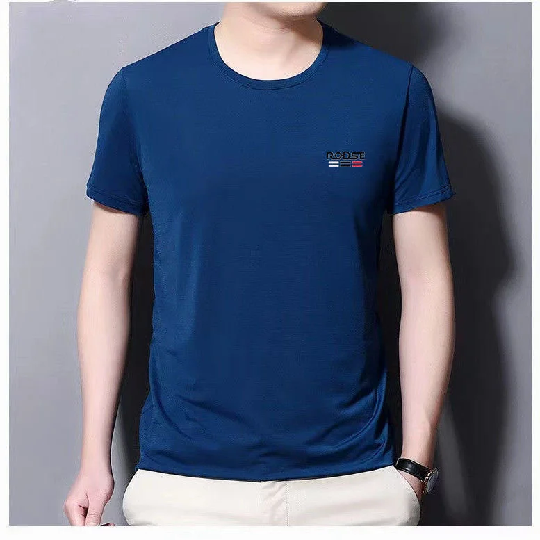 2022 Business Men's T Shirt Pure Color Quick Dry Slim Short Sleeved T-Shirt Male Round Neck Basic Top embroidery Bottoming Shirt