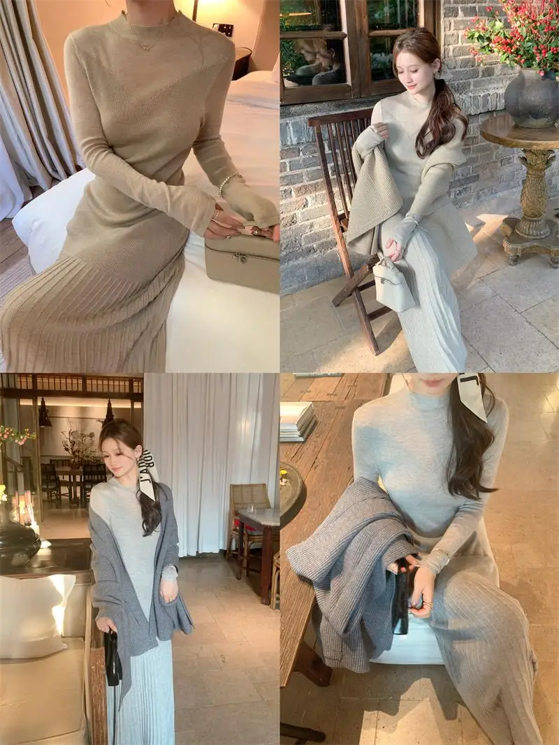 

Outsider24 Autumn Winter Knitted Base Layer Dr Semi-Transparent Women's Faion Soft Touch Midi Dr for Casual Wear