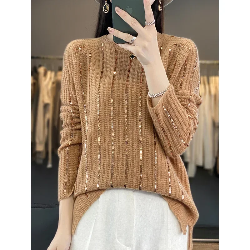 Tailor Sheep 100% Pure Wool Knitted O-Neck Women's Pullover Sweater Fashion Foreign Short Autumn Women's Coat Cashmere Sweater