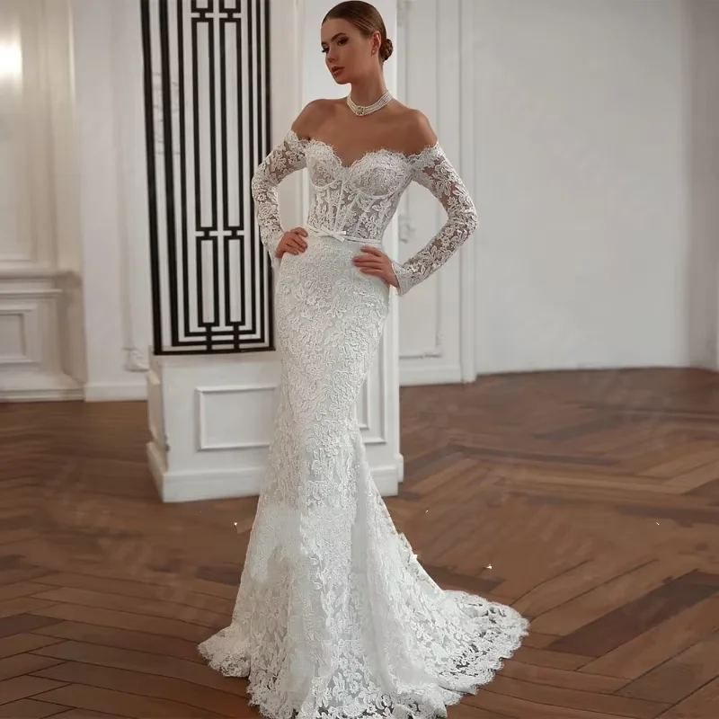 Vestidos De novia largos De sirena personalizados románticos, vestido De novia De manga larga De encaje, Vestidos De Novias para mujer 2025