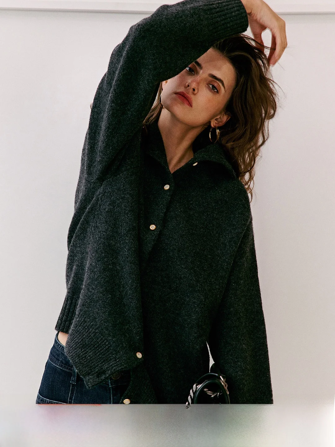 

Кардиган Luna7xi из чистой шерсти, на пуговицах, свободный, удобный, повседневный, для ранней осени, женская вязаная кофта