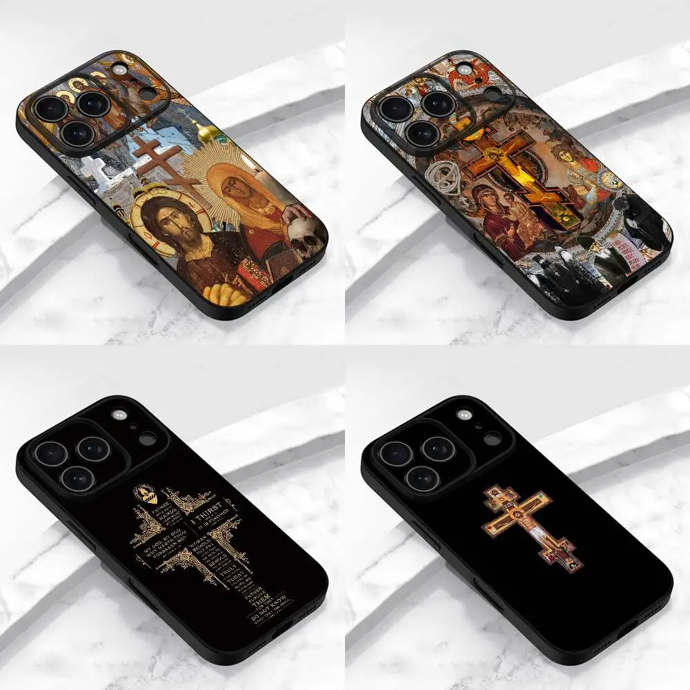 

Orthodox Cross Icon Jesus God Phone Case For iPhone 17,16,15,14,13,12,11,Pro,Max,Plus,E,Air,Mini Protective Black Cover