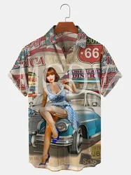 2024 Summer New High Quality Hawaiian Shirts for Men and Women Road ROUTE66 Plus Size Leisure Fashion Button Shirts