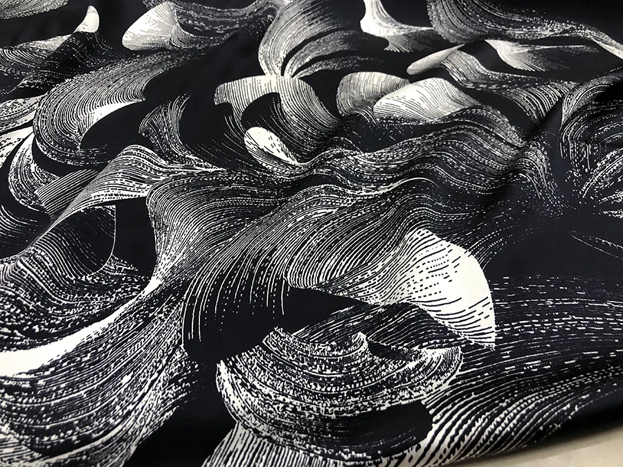 

28 Momme High Quality Real Silk Satin Clothing Fabric Black Background Gorgeous Fireworks Spray Painting Designer