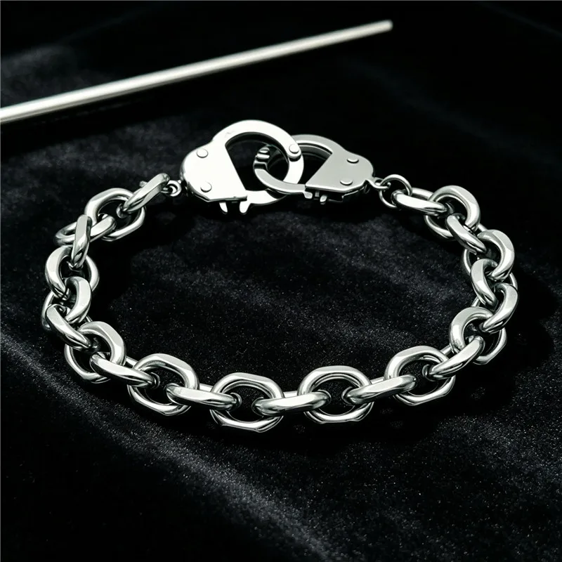 Kalen Edelstahl-Handschellen-Armband für Männer, Punk-Stil, Polierte Ovale Kette, Rock-Biker-Party-Schmuck, Geburtstagsgeschenk – Detail 11