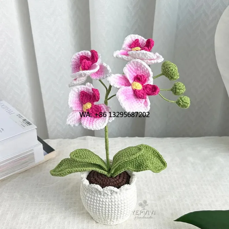 

Handmade Crochet Butterfly Orchid Flower Yarn Potted Plant Cross-Border Finished Desktop Decoration Stuffed Animal Toys
