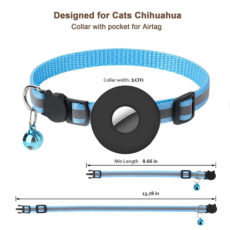 Airtag Collar Anti-lost Reflective Nylon Adjustable Pet Collar Cat Collar With Apple Airtag Case Puppy Necklace Collar with Bell