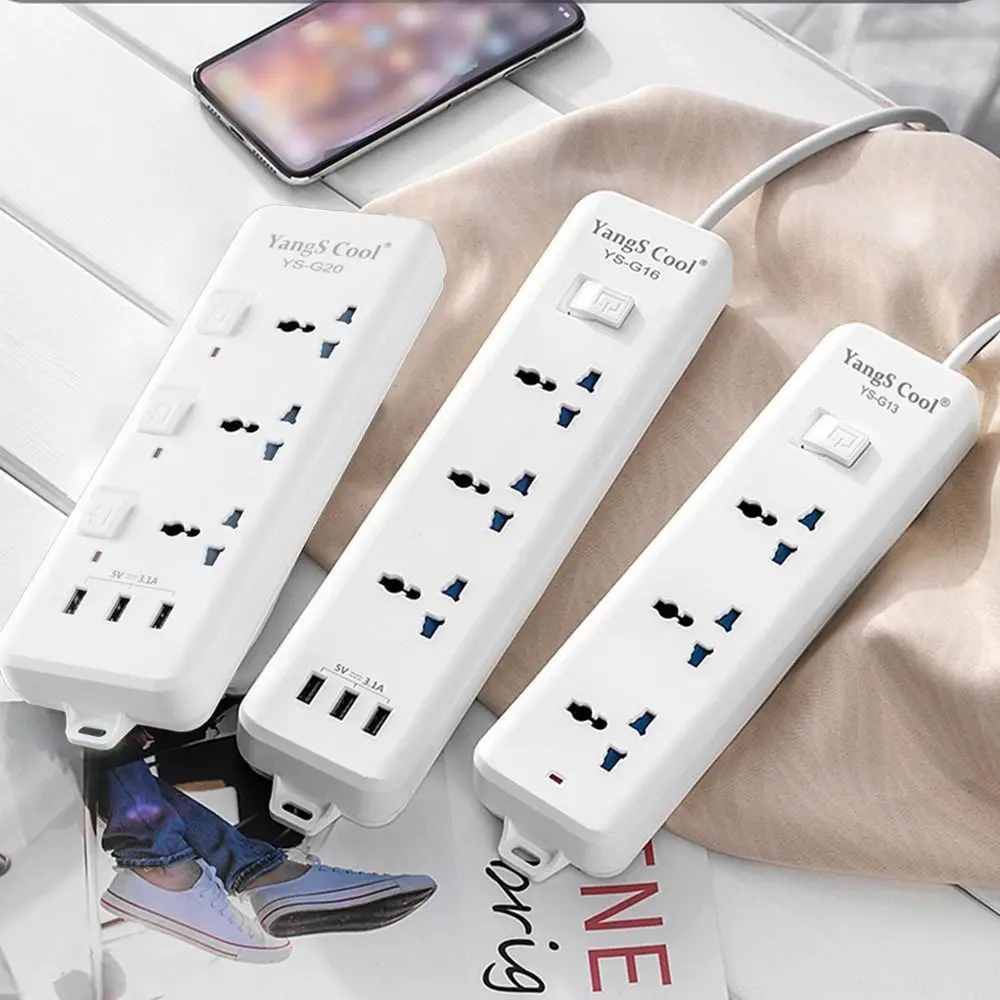 2m Extension Cord Outlet Power Strip UK EU US USB Ports Power Board Surge Protector Independent Switch Power Button Safe