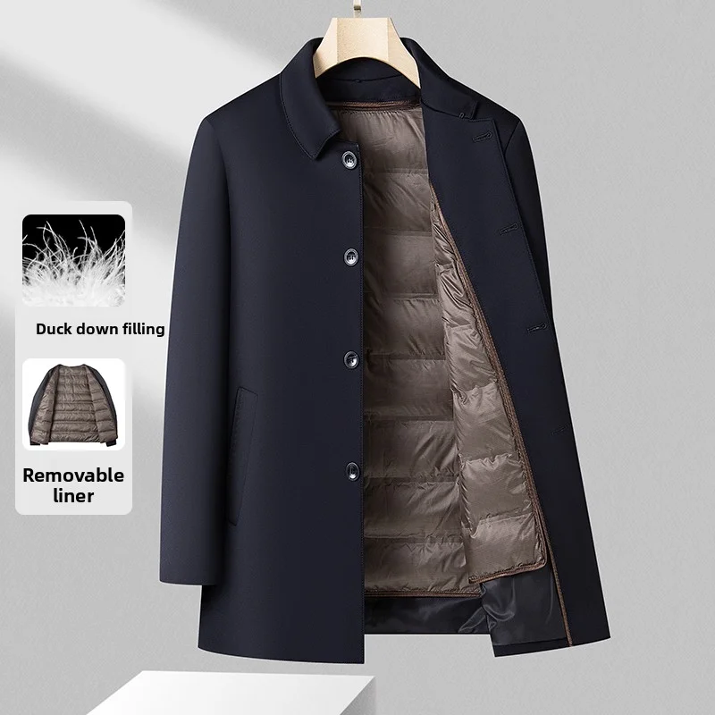 2025 Winter New Men's Down Jacket with 80% Velvet Content, Detachable Inner Tank, Thickened Warmth, Dad Pack