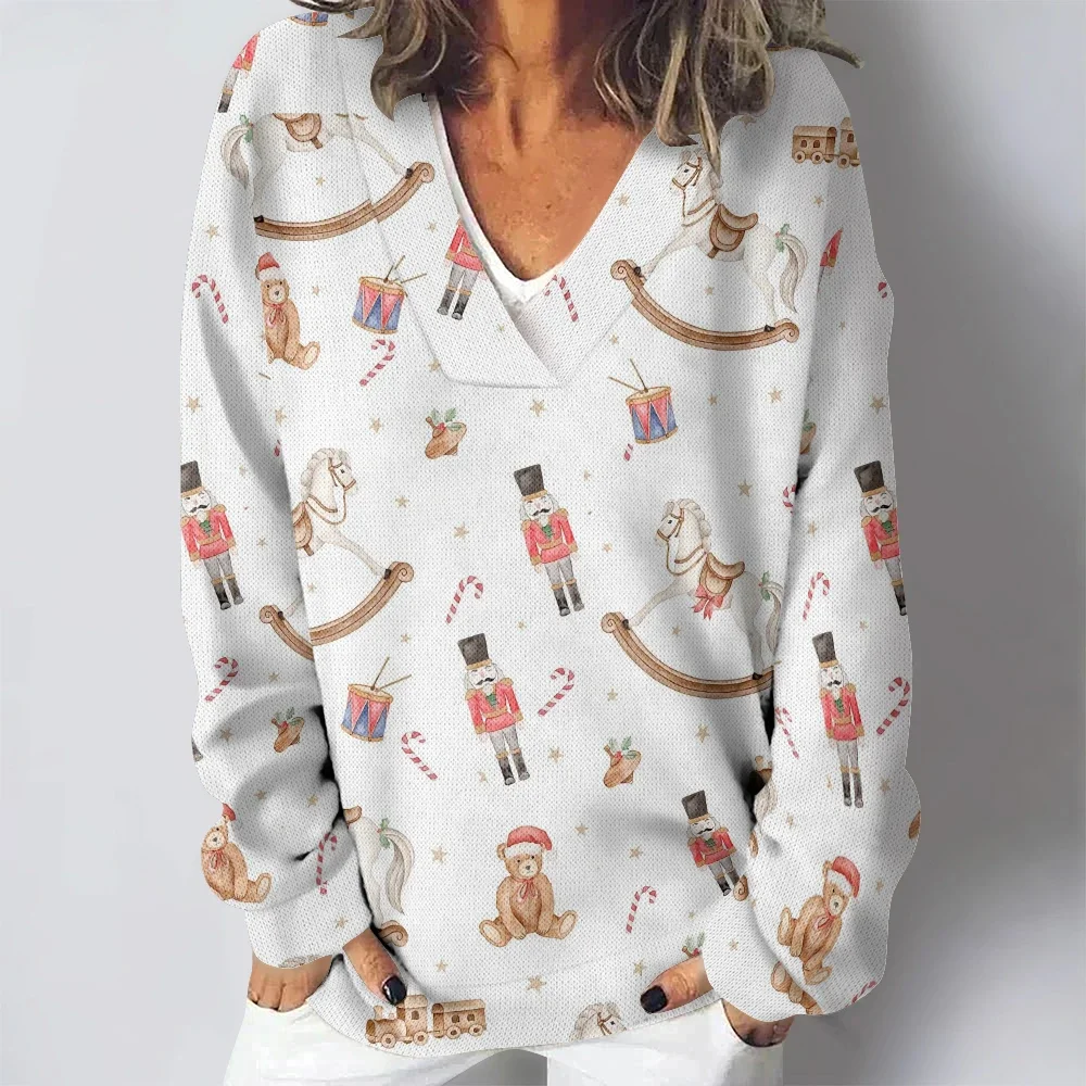 

Women Christmas Sweatshirts The Royal Guard Printed V-neck Casual Winter Classic Sexy Elegent Pullover Long Sleeve Loose Jumpers