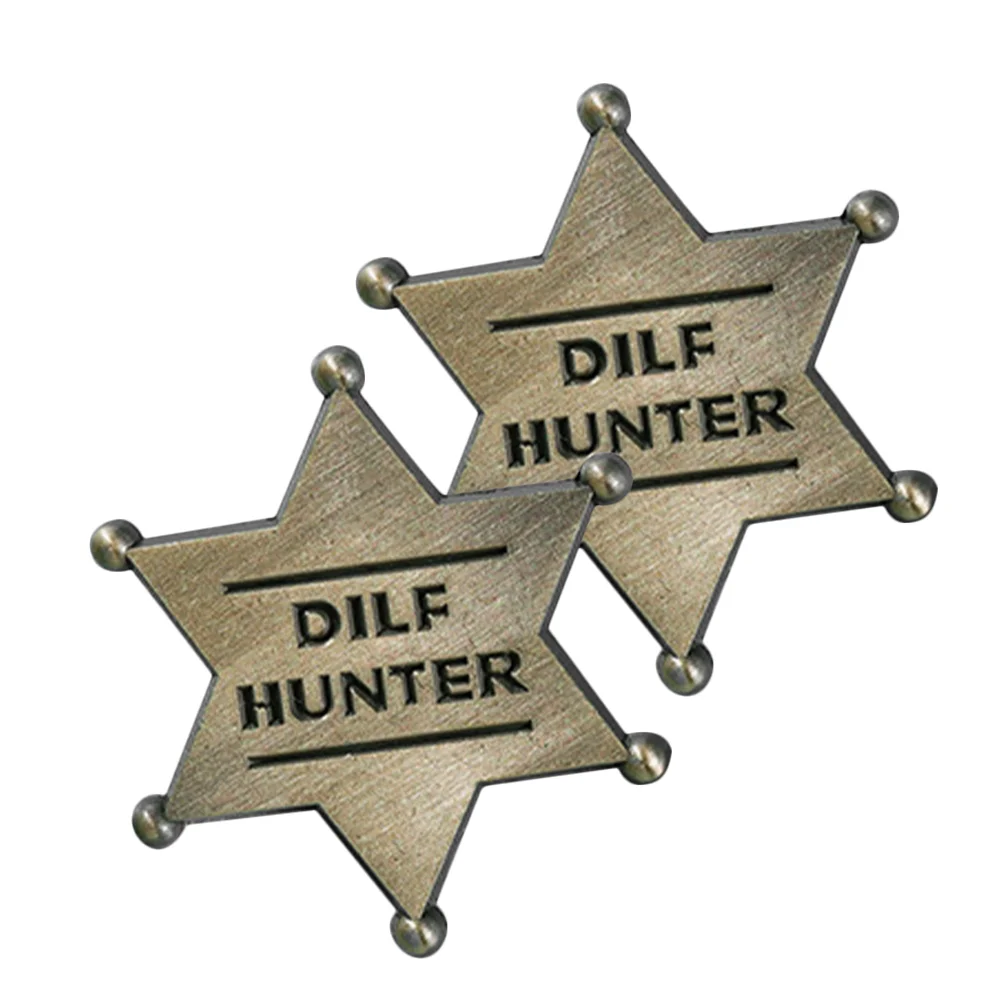 

2pcs Badge Pin Metal Alloy Lapel Hexagonal Star Police Chief Commemorative Medals Fashion Accessories