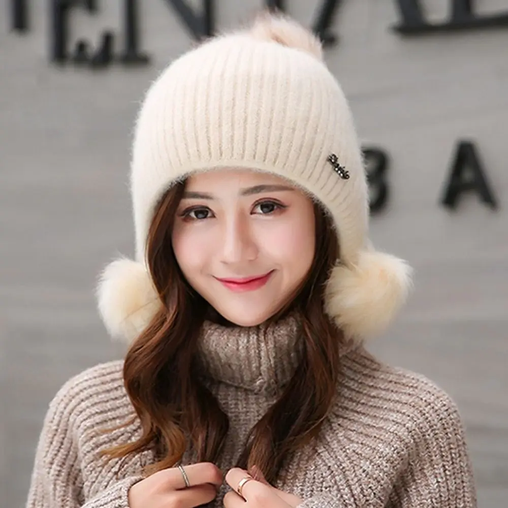 

Fashion Thicken Women Winter Hat Keep Warm Cold Windproof Warm Hat Ear Protection Solid Color Warm Beanie Caps Outdoor