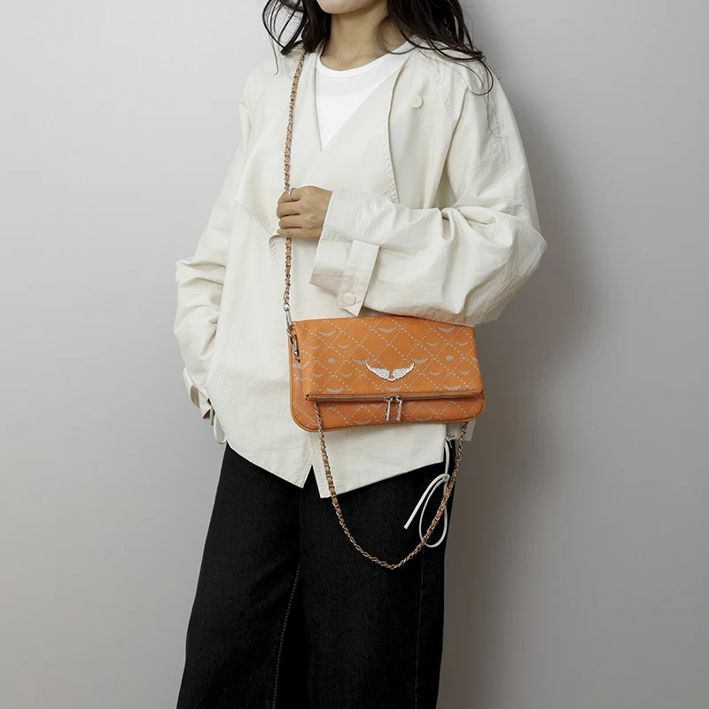 Orange Handbag Zipper Purse Mobile Phone Bag Ladies Small Flap Pu Leather Messenger Bag Female Designer Chain Shoulder Bag Black