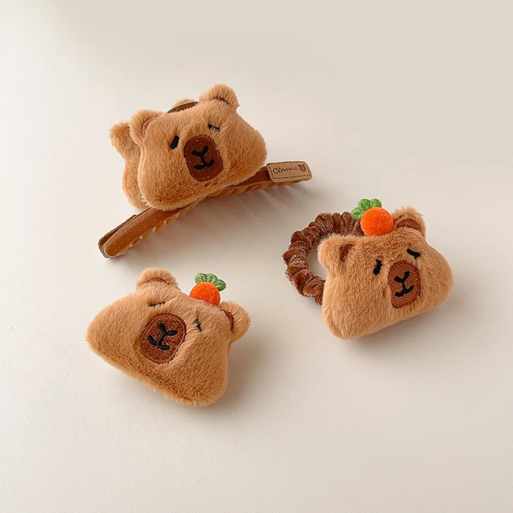 Hair Accessories Flocking Capybara Hair Ring Kawaii Sweet Plush Claw Clip Funny Animal Cartoon Duckbill Clip Kids