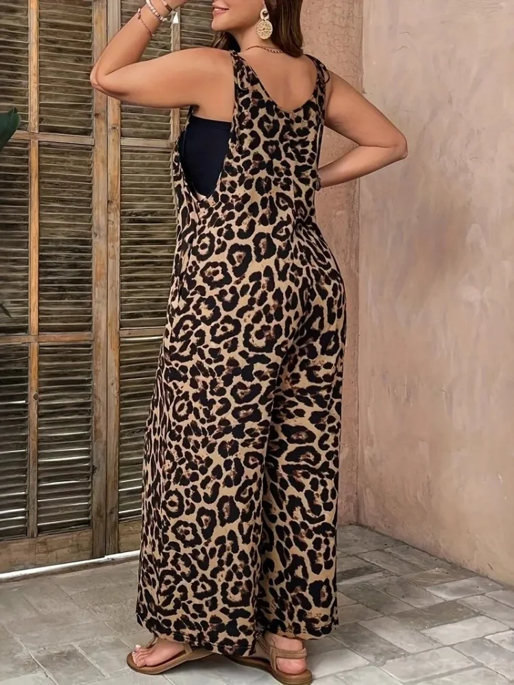 Wmstar Large Size Jumpsuits Women Wholesale Summer New Leopard Print Halter Top Body Hugging Casual Loose Fitting Long Pants