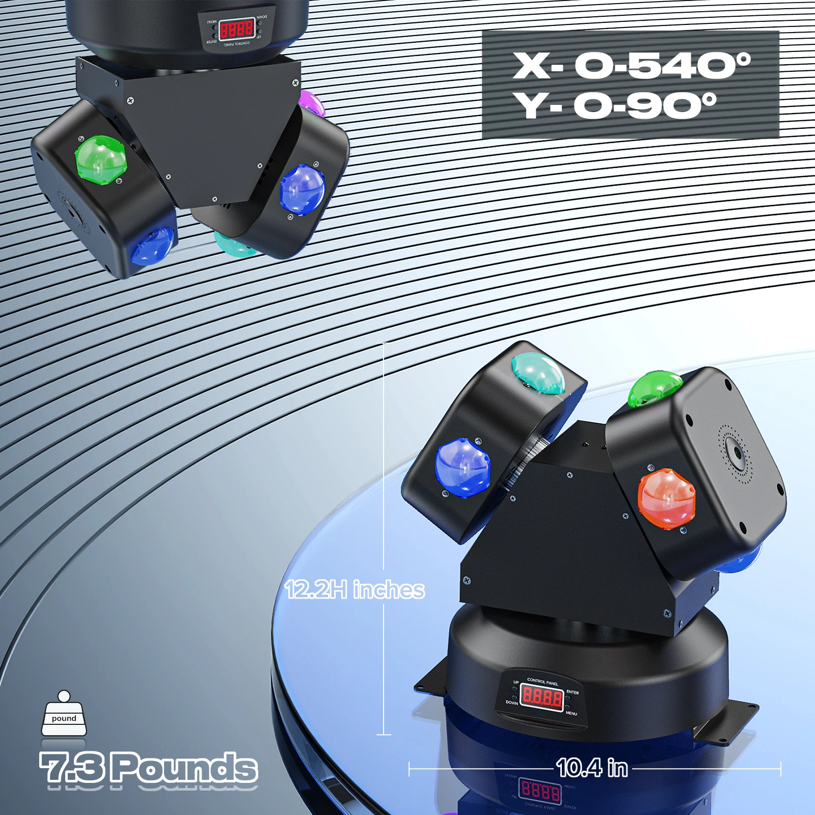 U`King 120w Beam Moving Head DJ Lights RGBW 2 Head Wind Turbine Rotating Stage Light Strobe&Star Effect DMX512 For Party Concert