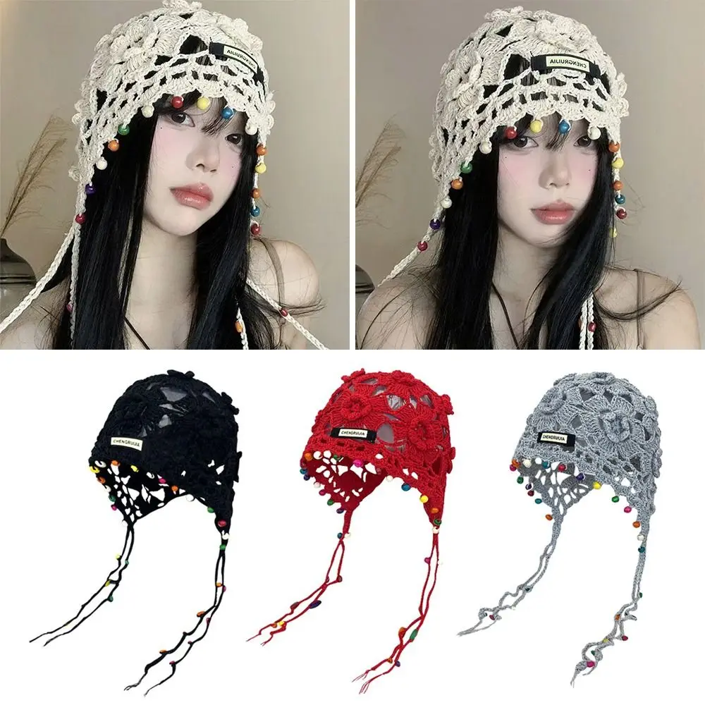 

Breathable Hollowed Out Knitted Hat Flowers Casual Beret Cap Summer Fashion Sun Visor for Women