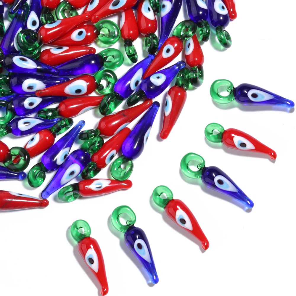 5 teile/los Chili Lampwork Charms 9x30mm Rot Blau Auge Pfeffer Glas Anhänger Für DIY Schmuck Machen Halskette schlüsselbund Zubehör