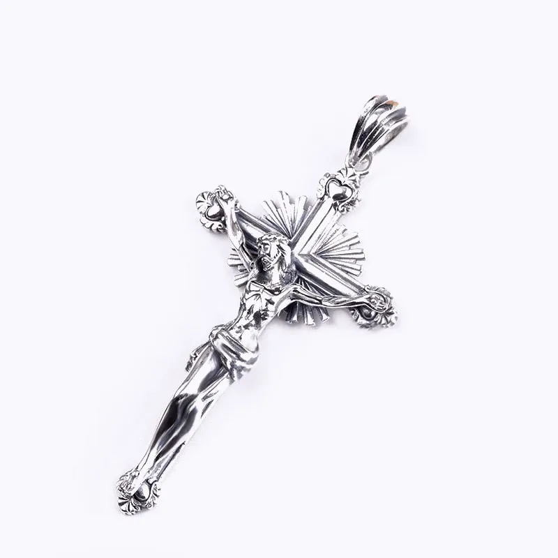 

Тайское серебро 990, чистое серебро, римский унисекс, модный персонализированный кулон с крестом Святого Иисуса, католическая молитва, ручная работа для женщин и мужчин