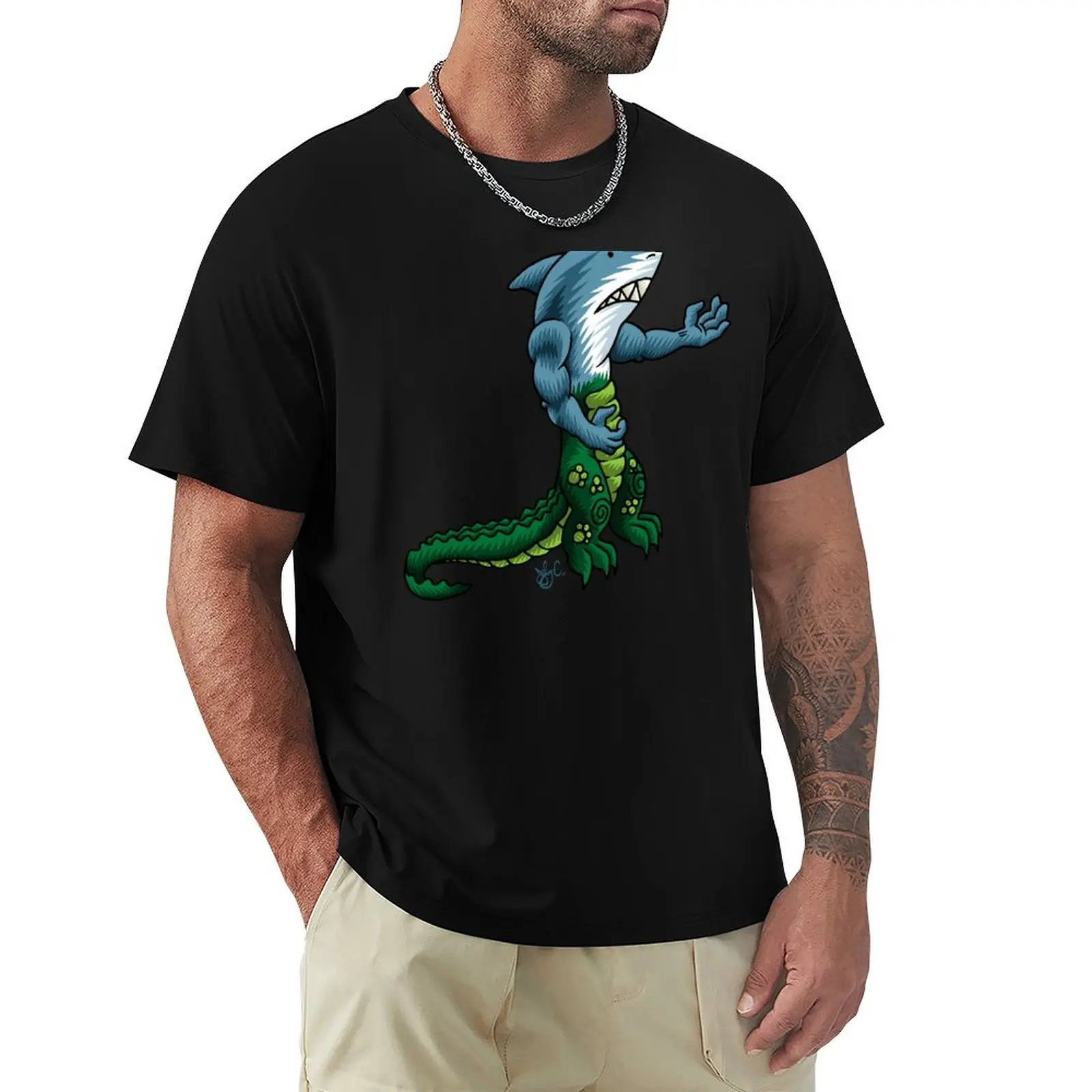 Alligator Shark Man T-Shirt Classic Basic Casual T-Shirt