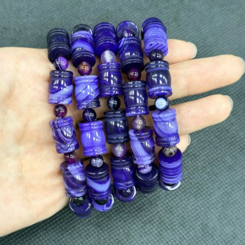 5pcs Natural Stone Colored Striped Agate Tube Bracelet Women Men Handmade Fashion Energy Yoga Meditation Elasticity Jewelry Gift