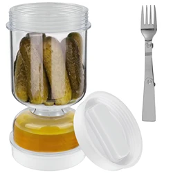 Airtight Pickle Container Wet And Dry Separation Pickle and Olive Jar with Fork Leakproof  Food Containers Upside Down Reusable