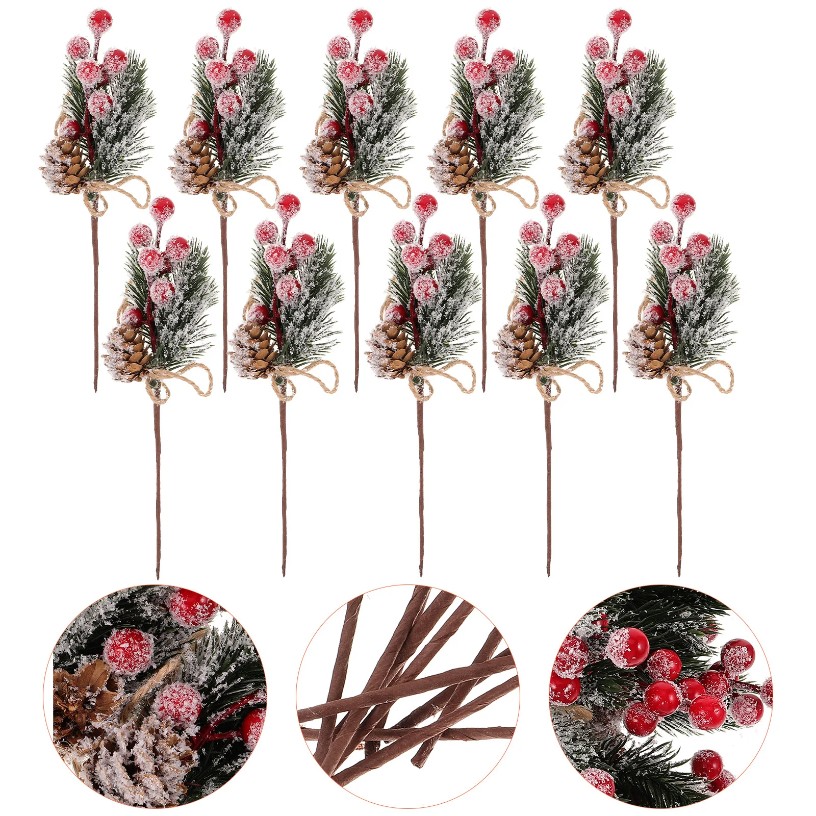 

10pcs Artificial Pine Picks Realistic Berry Pine Needles Red Fake Greenery For Christmas Wedding Party Decor Centerpiece